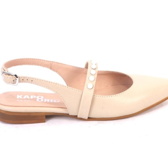 Kapogiro 216 Beige Leather Pointy Flat Slingback Shoe 37.5  Kapogiro 216 Beige Leather Pointy Flat Slingback Shoe